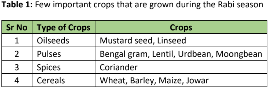 Various types of crops grown in rabi season